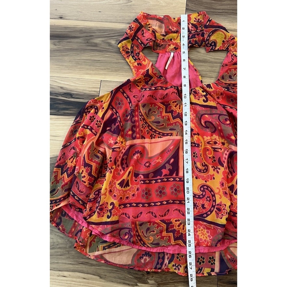 Free People Paisley Halter Tank Top Boho Festival Tie Neck Pink Orange Size L - Picture 8 of 8